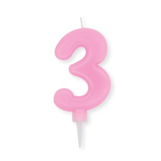 Candelina Plump Stondata  di cera  10  cm numero 3 di colore rosa    pz 1