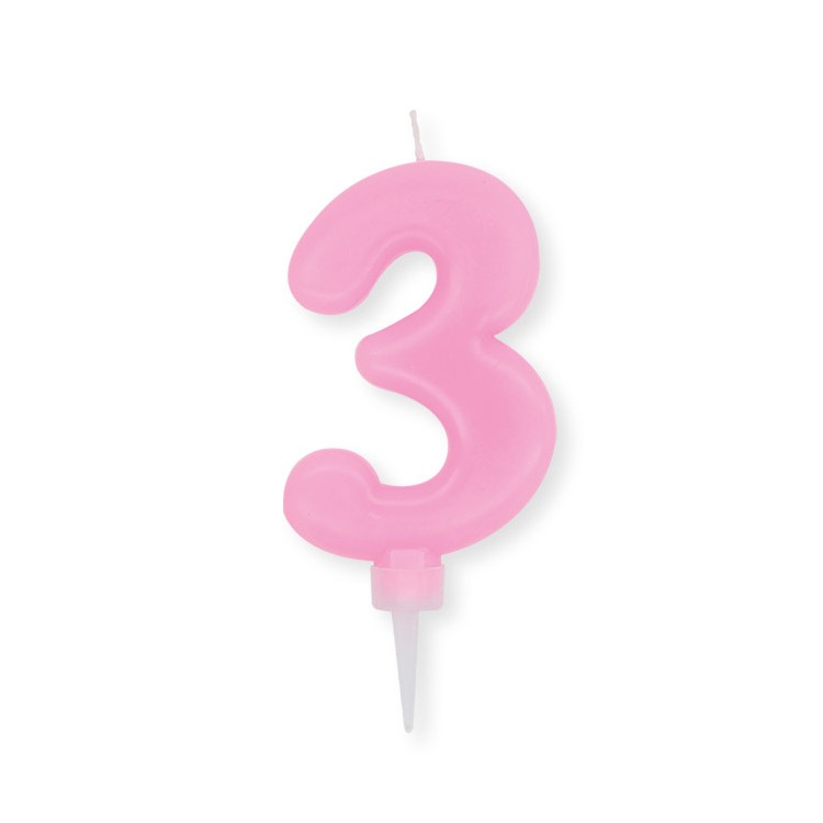 Candelina Plump Stondata  di cera  10  cm numero 3 di colore rosa    pz 1