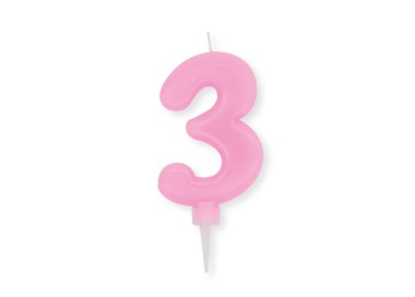 Candelina Plump Stondata  di cera  10  cm numero 3 di colore rosa    pz 1