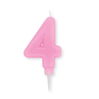 Candelina Plump Stondata  di cera  10  cm numero 4 di colore rosa    pz 1