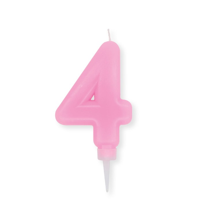 Candelina Plump Stondata  di cera  10  cm numero 4 di colore rosa    pz 1