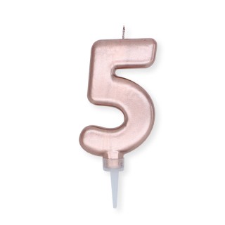 Candelina Plump Stondata  di cera  10  cm numero 5 di colore ORO ROSA PERLATO     pz 1