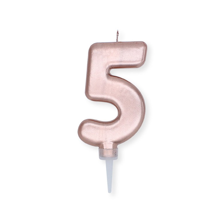 Candelina Plump Stondata  di cera  10  cm numero 5 di colore ORO ROSA PERLATO     pz 1