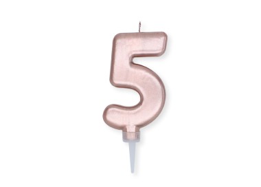 Candelina Plump Stondata  di cera  10  cm numero 5 di colore ORO ROSA PERLATO     pz 1