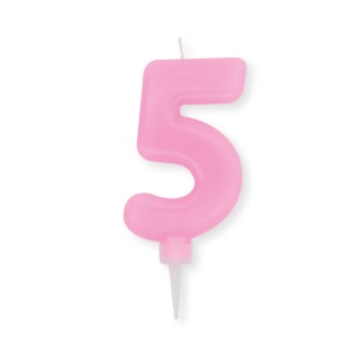 Candelina Plump Stondata  di cera  10  cm numero 5 di colore rosa    pz 1
