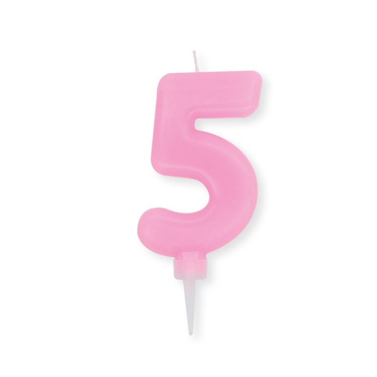 Candelina Plump Stondata  di cera  10  cm numero 5 di colore rosa    pz 1