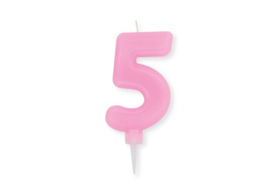 Candelina Plump Stondata  di cera  10  cm numero 5 di colore rosa    pz 1