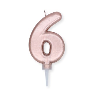 Candelina Plump Stondata  di cera  10  cm numero 6 di colore ORO ROSA PERLATO     pz 1