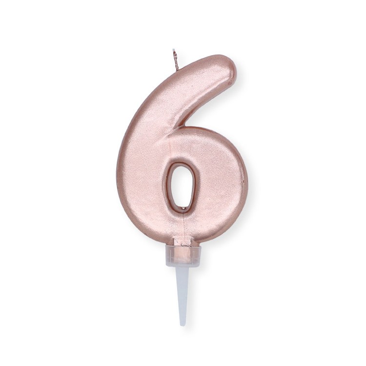 Candelina Plump Stondata  di cera  10  cm numero 6 di colore ORO ROSA PERLATO     pz 1