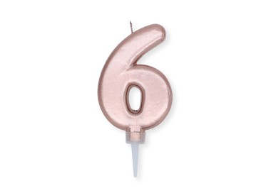 Candelina Plump Stondata  di cera  10  cm numero 6 di colore ORO ROSA PERLATO     pz 1