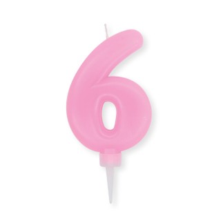Candelina Plump Stondata  di cera  10  cm numero 6 di colore rosa    pz 1