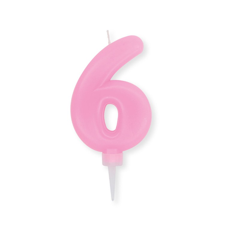 Candelina Plump Stondata  di cera  10  cm numero 6 di colore rosa    pz 1