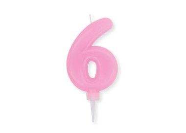 Candelina Plump Stondata  di cera  10  cm numero 6 di colore rosa    pz 1