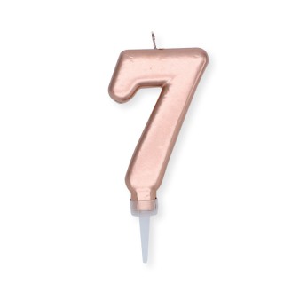 Candelina Plump Stondata  di cera  10  cm numero 7 di colore ORO ROSA PERLATO     pz 1
