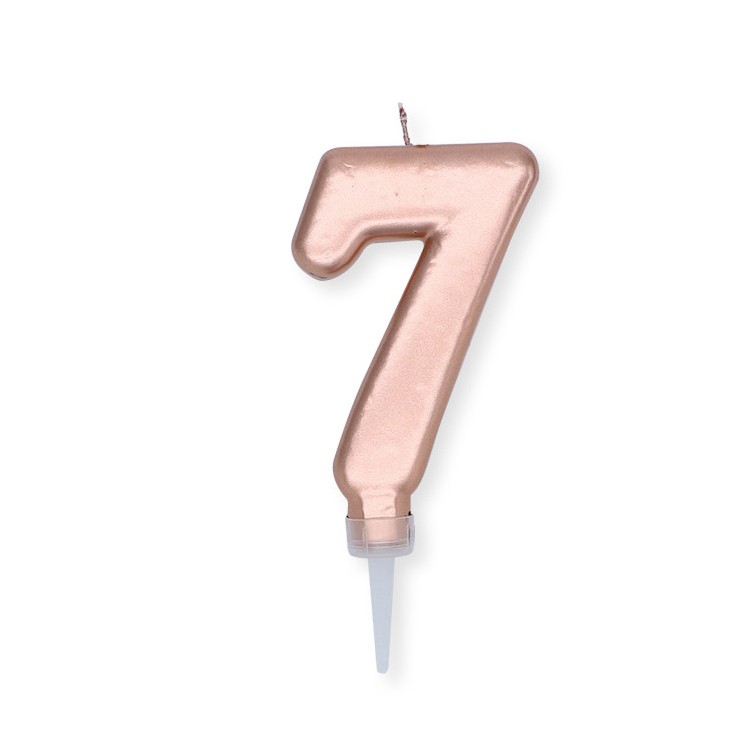 Candelina Plump Stondata  di cera  10  cm numero 7 di colore ORO ROSA PERLATO     pz 1