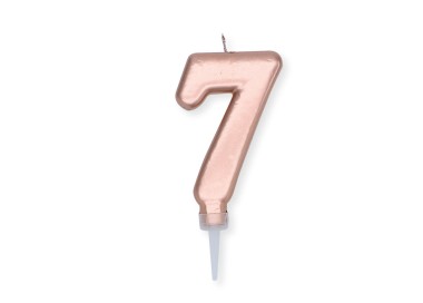 Candelina Plump Stondata  di cera  10  cm numero 7 di colore ORO ROSA PERLATO     pz 1