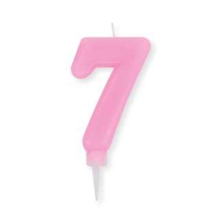 Candelina Plump Stondata  di cera  10  cm numero 7 di colore rosa    pz 1