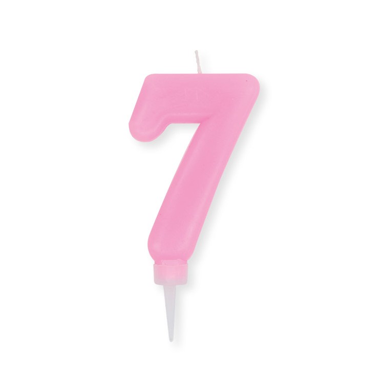 Candelina Plump Stondata  di cera  10  cm numero 7 di colore rosa    pz 1