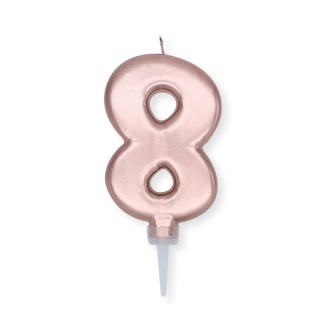 Candelina Plump Stondata  di cera  10  cm numero 8 di colore ORO ROSA PERLATO     pz 1
