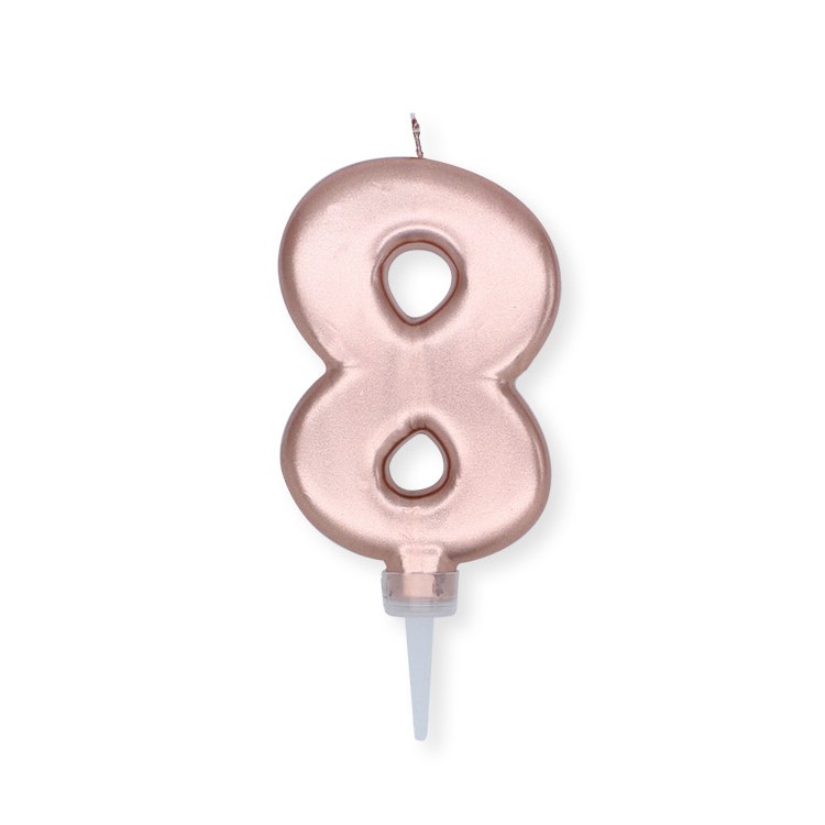 Candelina Plump Stondata  di cera  10  cm numero 8 di colore ORO ROSA PERLATO     pz 1