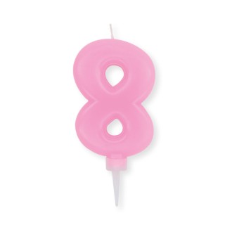 Candelina Plump Stondata  di cera  10  cm numero 8 di colore rosa    pz 1