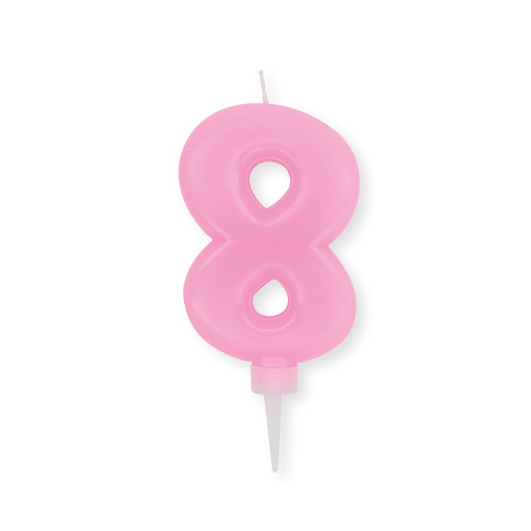 Candelina Plump Stondata  di cera  10  cm numero 8 di colore rosa    pz 1