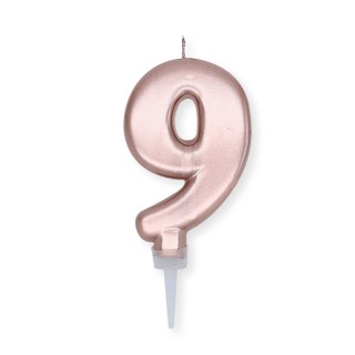 Candelina Plump Stondata  di cera  10  cm numero 9 di colore ORO ROSA PERLATO     pz 1