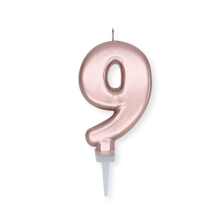 Candelina Plump Stondata  di cera  10  cm numero 9 di colore ORO ROSA PERLATO     pz 1