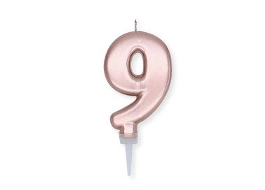 Candelina Plump Stondata  di cera  10  cm numero 9 di colore ORO ROSA PERLATO     pz 1