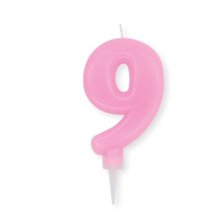 Candelina Plump Stondata  di cera  10  cm numero 9 di colore rosa    pz 1