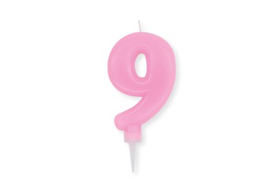 Candelina Plump Stondata  di cera  10  cm numero 9 di colore rosa    pz 1