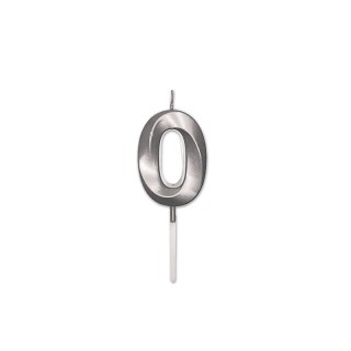 Candelina Prestige   numero 0 di cera  5 cm di colore Argento  Perla Metal     pz 1