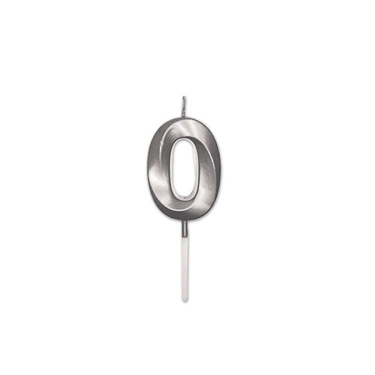 Candelina Prestige   numero 0 di cera  5 cm di colore Argento  Perla Metal     pz 1
