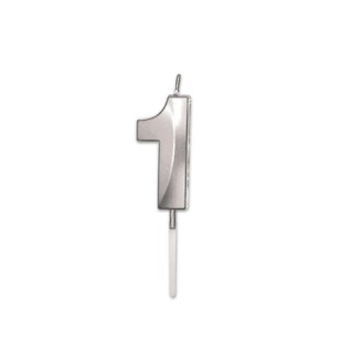 Candelina Prestige   numero 1 di cera  5 cm di colore Argento  Perla Metal     pz 1