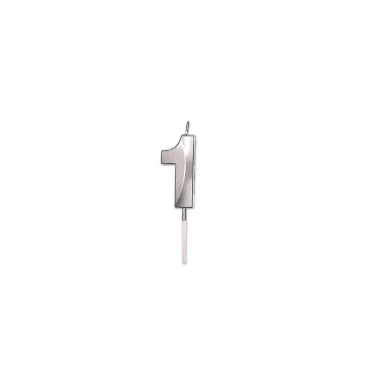 Candelina Prestige   numero 1 di cera  5 cm di colore Argento  Perla Metal     pz 1