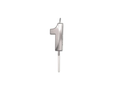 Candelina Prestige   numero 1 di cera  5 cm di colore Argento  Perla Metal     pz 1