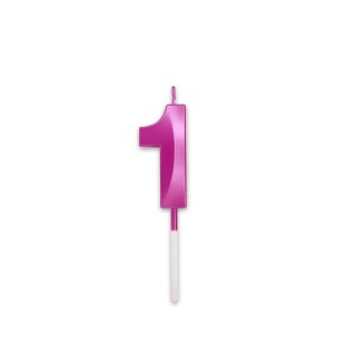 Candelina Prestige   numero 1 di cera  5 cm di colore Fucsia Metal   pz 1