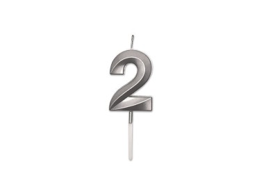 Candelina Prestige   numero 2 di cera  5 cm di colore Argento  Perla Metal     pz 1