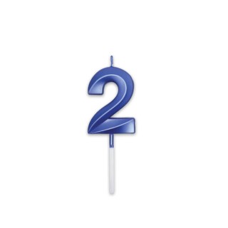 Candelina Prestige   numero 2 di cera  5 cm di colore Blu Metal   pz 1