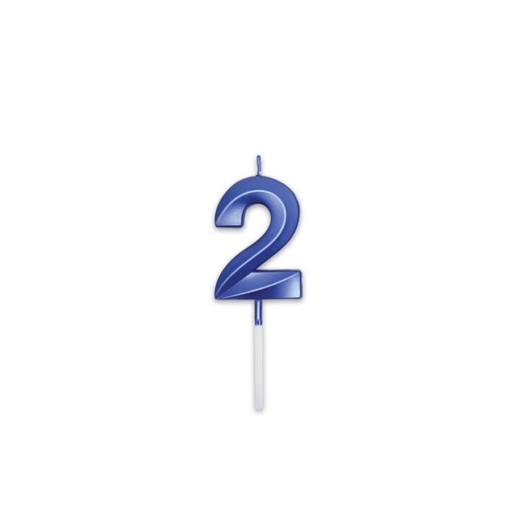Candelina Prestige   numero 2 di cera  5 cm di colore Blu Metal   pz 1