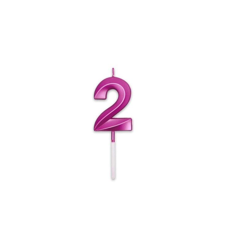 Candelina Prestige   numero 2 di cera  5 cm di colore Fucsia Metal   pz 1