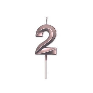 Candelina Prestige   numero 2 di cera  5 cm di colore Rosa Perla Metal     pz 1