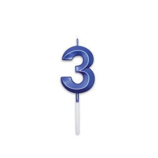 Candelina Prestige   numero 3 di cera  5 cm di colore Blu Metal   pz 1