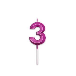 Candelina Prestige   numero 3 di cera  5 cm di colore Fucsia Metal   pz 1