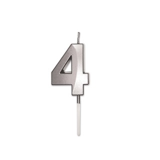 Candelina Prestige   numero 4 di cera  5 cm di colore Argento  Perla Metal     pz 1