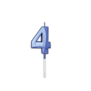 Candelina Prestige   numero 4 di cera  5 cm di colore Blu Metal   pz 1