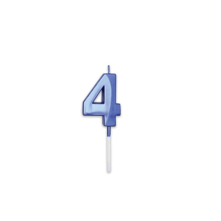 Candelina Prestige   numero 4 di cera  5 cm di colore Blu Metal   pz 1