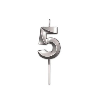 Candelina Prestige   numero 5 di cera  5 cm di colore Argento  Perla Metal     pz 1