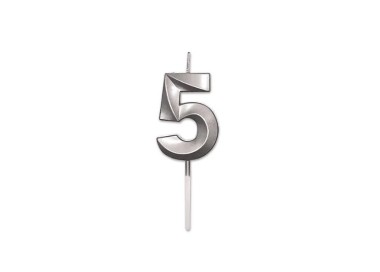 Candelina Prestige   numero 5 di cera  5 cm di colore Argento  Perla Metal     pz 1