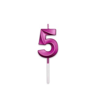 Candelina Prestige   numero 5 di cera  5 cm di colore Fucsia Metal   pz 1